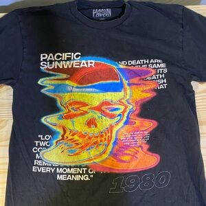 PacSun Black Graphic Tee with Colorful Skull Design